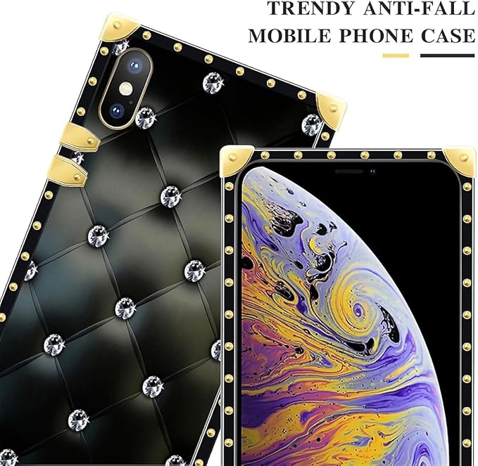 Compatible with iPhone XR Case, Shiny Black Sofa Crystal Luxury Golden - Image 4