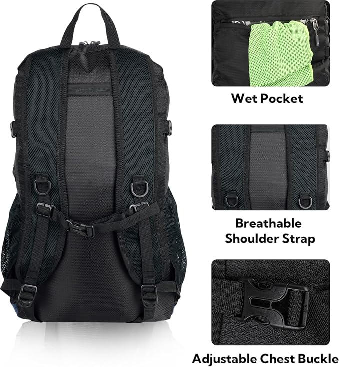 WATERFLY Lightweight Packable Hiking Backpack: 30L Foldable Travel Daypack - Image 5