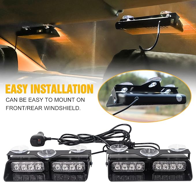 XRIDONSEN Amber 2 in 1 Emergency Dash Strobe Lights Interior Windshield Lights - Image 4