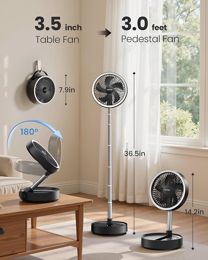 Gaiatop Portable Pedestal Fan 16000mAh Battery, Foldable Oscillating Standing - Image 7