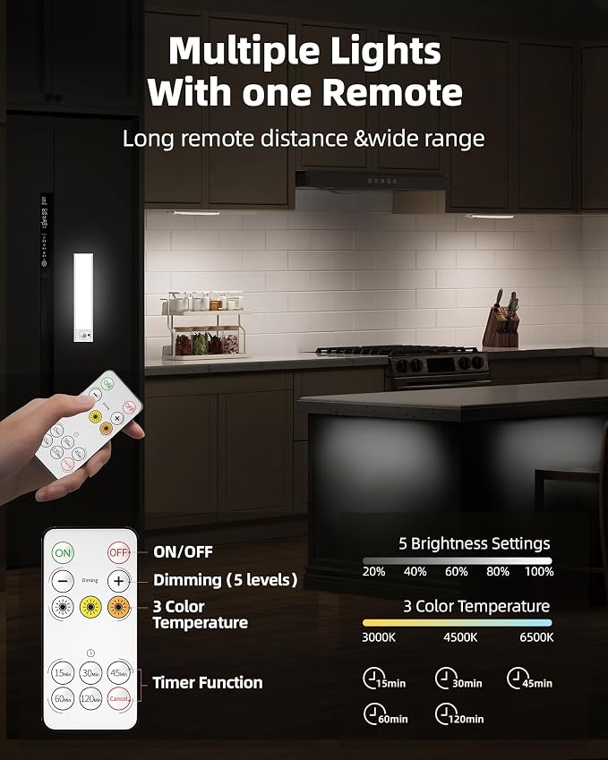 4Pack 7.8inch Under Cabinet Lighting, Rechargeable Motion Sensor Light Wireless - Image 3