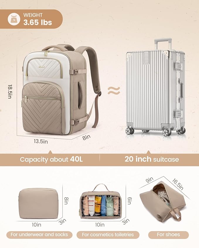 LOVEVOOK Travel Backpack Carry on Flight Approved 40L, Waterproof TSA Travel - Image 5