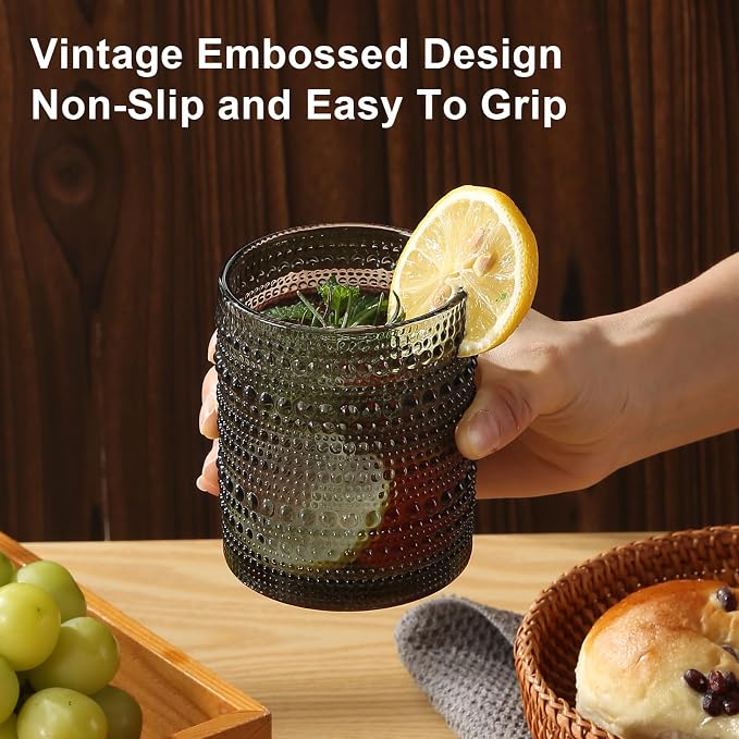 ZMOWIPDL Vintage Glassware Drinking Glasses Set of 12, Embossed Water Tumbler - Image 5
