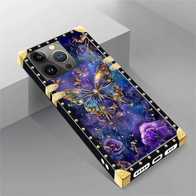Compatible with iPhone 14 Pro Case, Glistening Golden Butterfly Vibrant Purple - Image 5