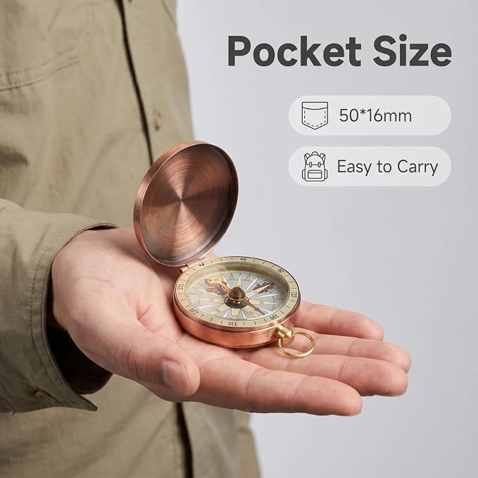 Pocket Compass, Antique Compass Pocket Watches, Copper Flip Cover Pockets Watch - Image 2