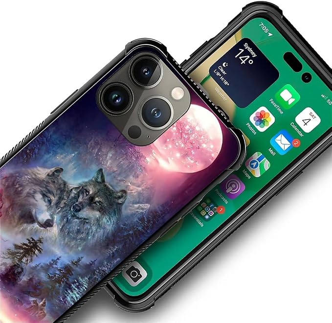 for iPhone 13 Pro Max Case, Star Two Wolfs Howling Pattern Graphic Design Girl - Image 7