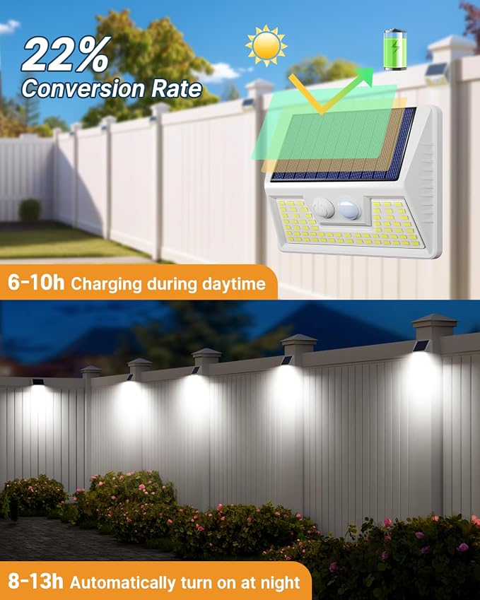 vighep 2 Pack Solar Motion Lights Outdoor, Waterproof Fence Lights Solar Powered - Image 4