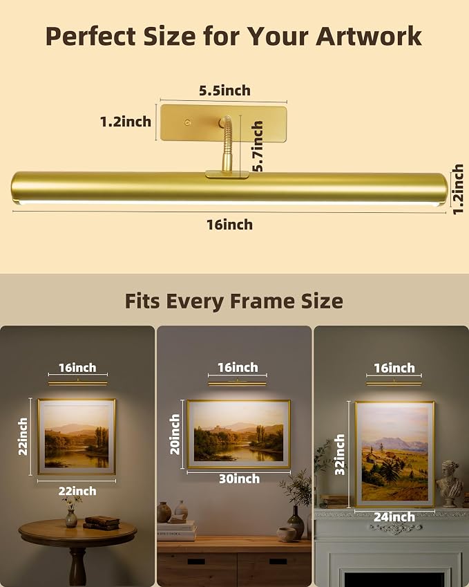 EZVALO Picture Lights for Wall, Wireless Dimmable 3 Color Temps Art Lights for - Image 5