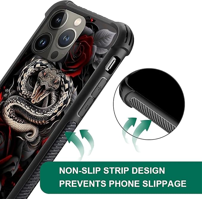 for iPhone 13 Pro Max Case, Entwined Rose Snake Pattern Graphic Design Girl Boy - Image 5