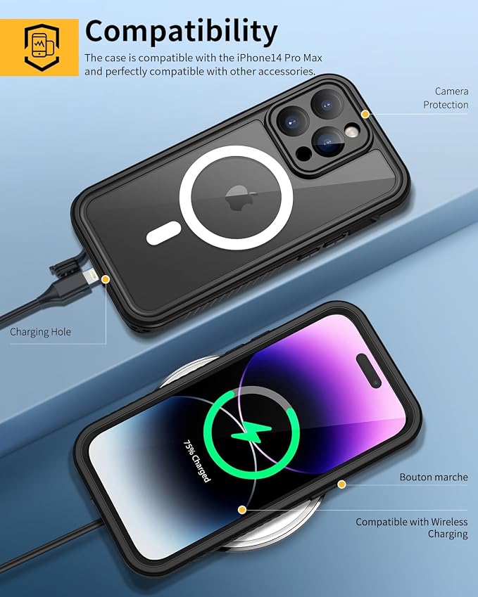 Lanhiem for iPhone 14 Pro Magnetic Case, Waterproof Dustproof Shockproof Case - Image 6