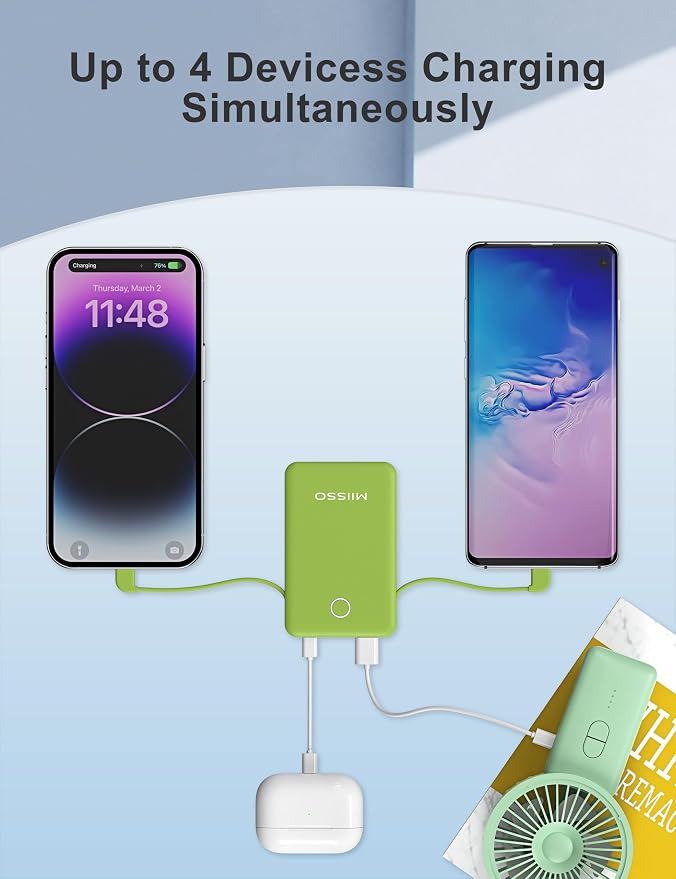 miisso 6000mah Ultra Slim Built in Cables Power Bank, Card Size Built in USB C - Image 5