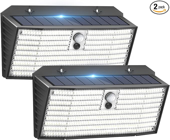 Upgraded Solar Lights Outdoor, 2 Pack 418 LED Motion Sensor Outdoor Lights by APILAB