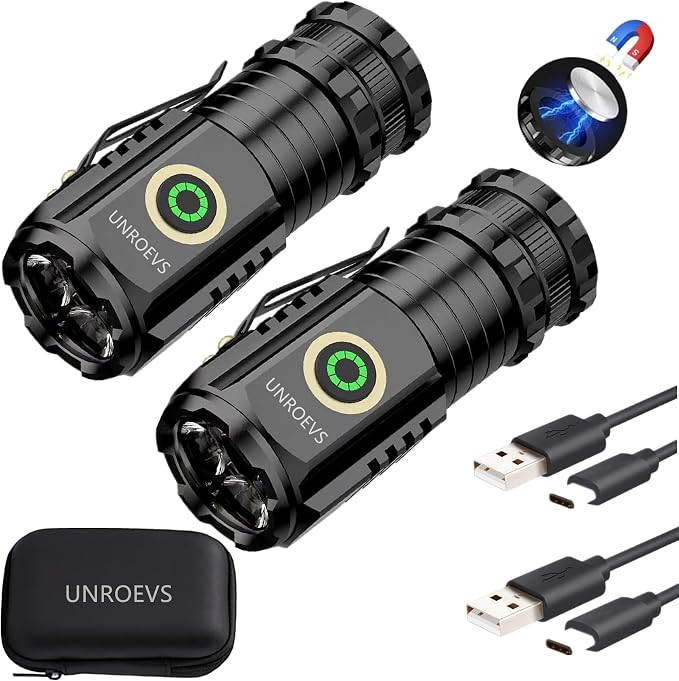 UNROEVS Mini Flashlight 2550 Lumens Rechargeable USB C Charging, Small by UNROEVS