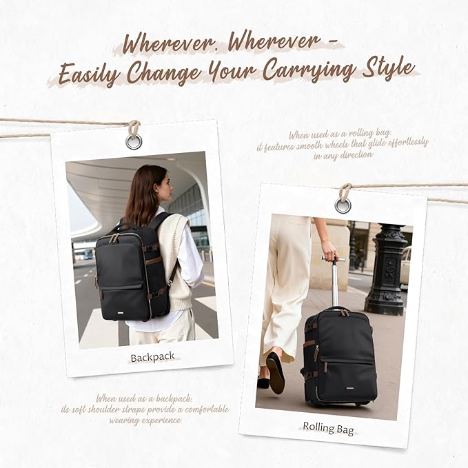 GOLF SUPAGS Rolling Backpack for Women 17 Inch Convertible Travel Laptop - Image 2