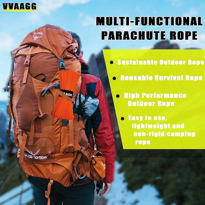 VVAAGG 1000 Orange Paracord100FT Utility Parachute Cord 4mm Nylon String12 - Image 6