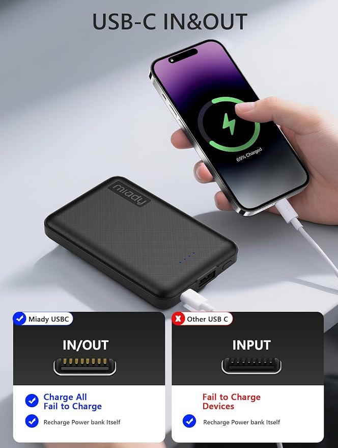 Miady 2-Pack 5000mAh Mini Portable Charger, 5V 2.4A USB-C Output Fast Charging - Image 6