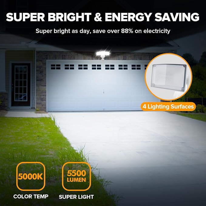 UME 49W 5500LM LED Security Lights Motion Sensor Light Outdoor, 5000K Daylight - Image 2