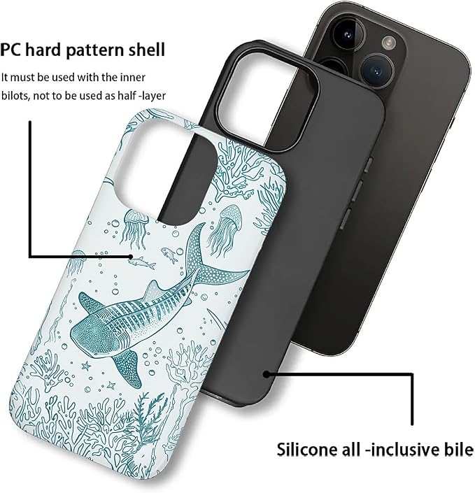 for iPhone 16 Pro Max Case, HH2 Ocean Whale Shark Hybrid 2 Layer Hard Shell - Image 3