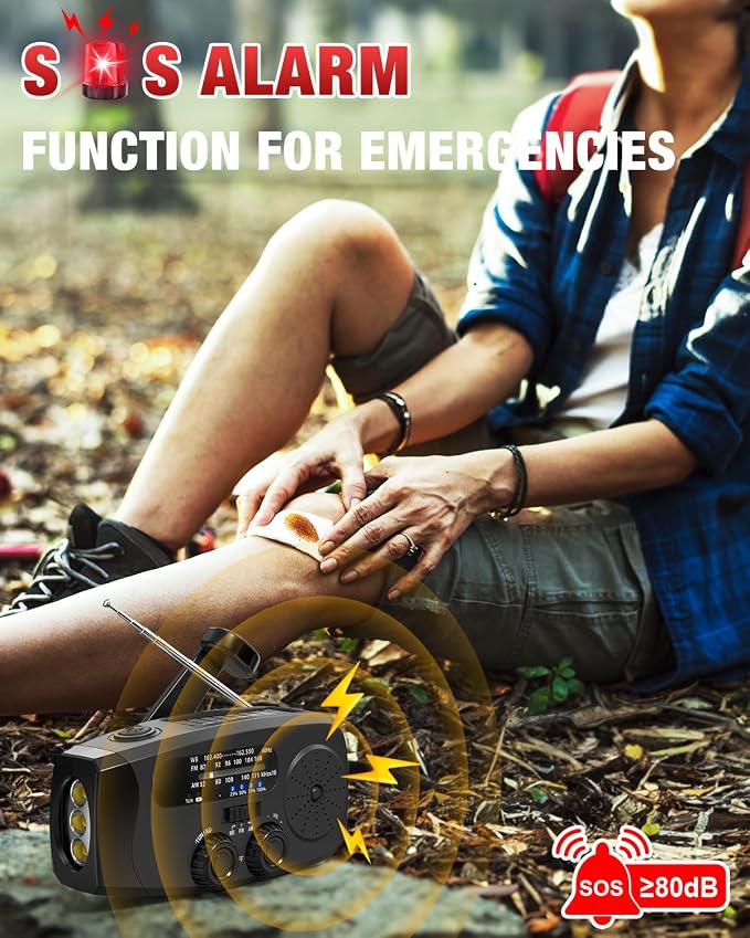 Emergency Hand Crank Radio Emgykit - 2000mAh/7400mWh AM/FM/NOAA Solar Hand - Image 3