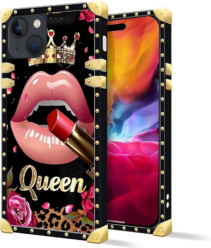 Compatible with iPhone 15 Case, Glitter Red Rose Queen Leopard Lipstick Luxury - Image 2