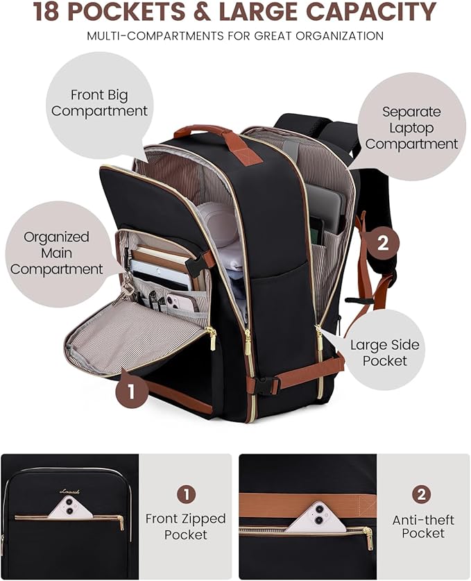 LOVEVOOK 56L Travel Backpack for Women & Men, Airline Approved Carry On Luggage - Image 3