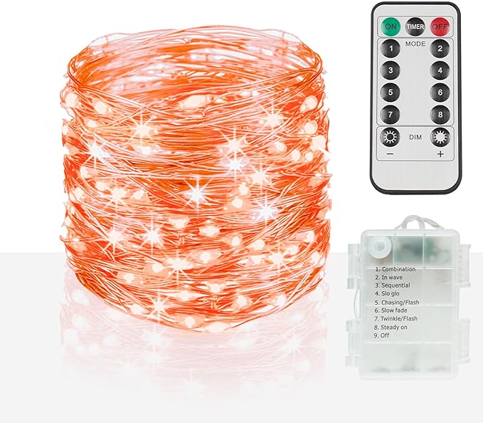 suddus Halloween Lights Battery Operated, 33ft 100 LED Orange String Lights by SUDDUS