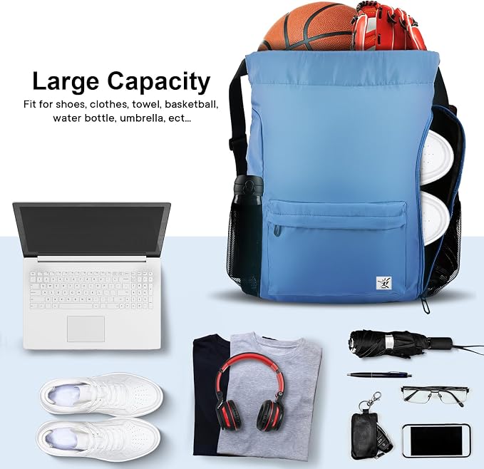 Drawstring Backpack with Mesh Pockets String Gym Bag Sackpack Sandproof Water - Image 2