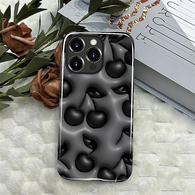 for iPhone 14 Pro Case, HL2 Cute Cool Cherry Black Hybrid 2 Layer Hard Shell - Image 4