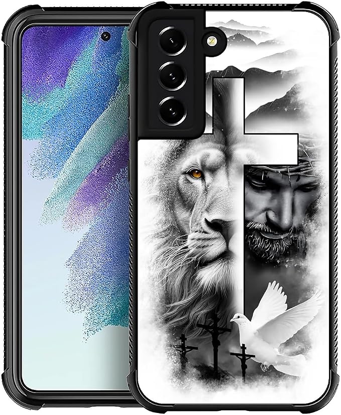 for Samsung Galaxy S22 Plus Case, Lion Cross Jesus Christ Dove Pattern Graphic by FKBRCL4U