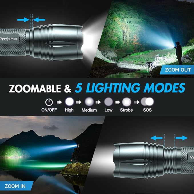 WdtPro LED Flashlight High Lumens SR2000 Pro, 2 Pack Brighter Tactical - Image 3