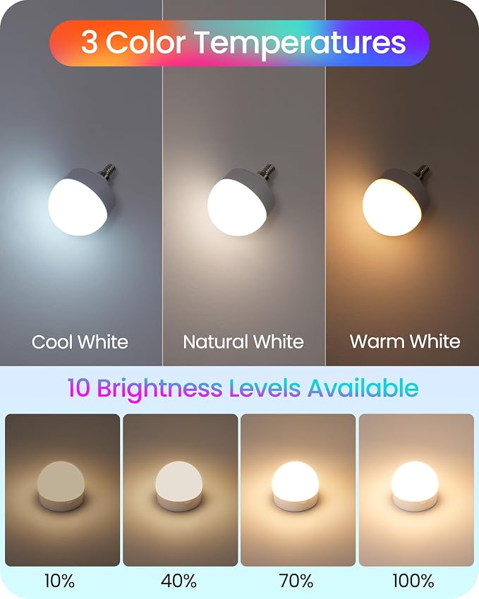 Rechargeable Light Bulbs with Remote Control, 2 Pack E12 Base Battery Operated - Image 6