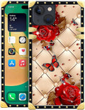 Compatible with iPhone 14 Case, Shining Red Rose Butterfly Leather Background by Unknown