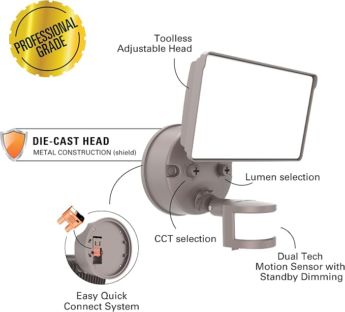 HALO FGS Ultra Bright Outdoor LED Security Floodlight, 120-227V w/CCT & Lumen - Image 2