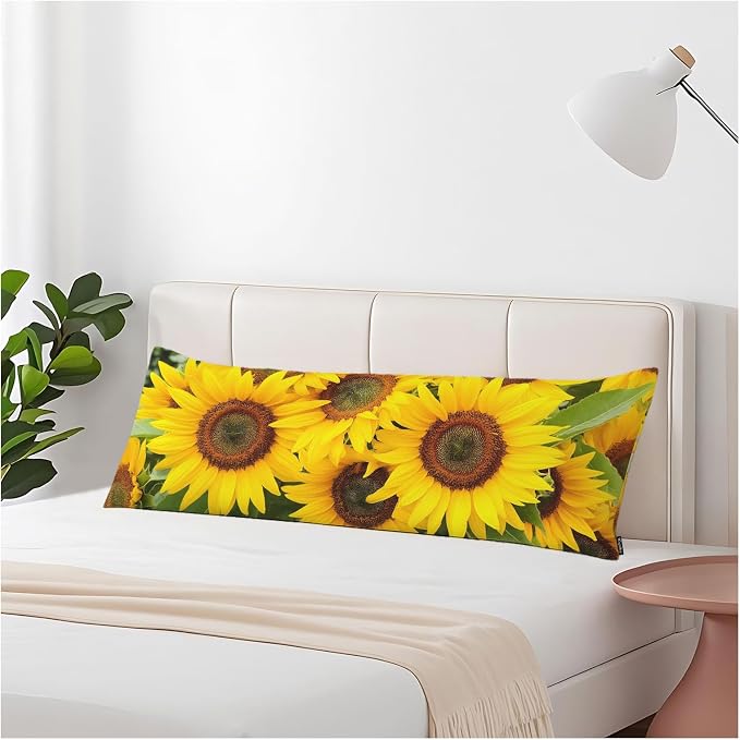 Sunflower Body Pillow Cover Yellow Sunflowers Field Decorative Body Pillow by Unknown