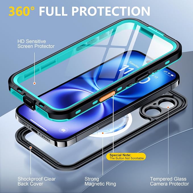 Red2Fire for iPhone 16 Case Waterproof, Phone Case 6.1" Blue/Clear - Image 4