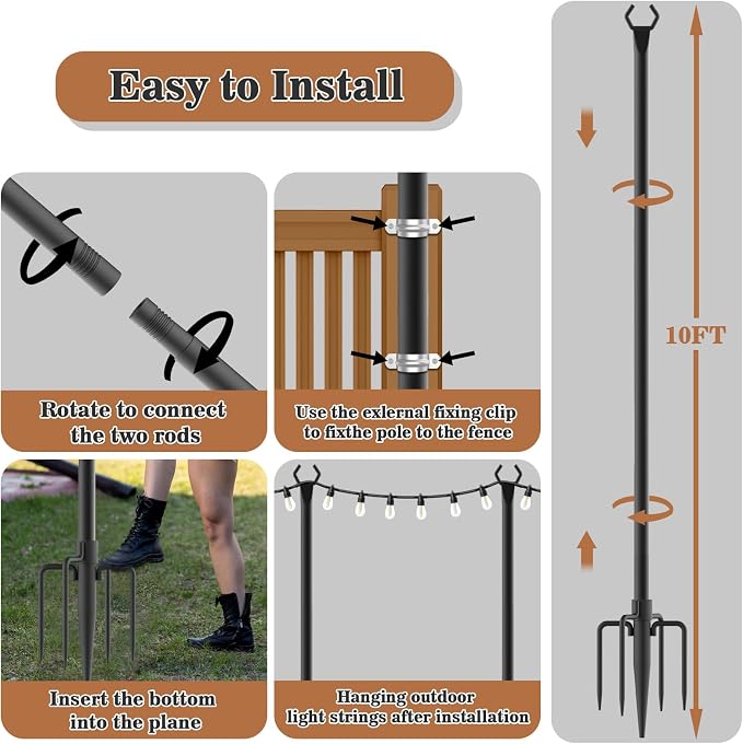 NUERPO 6 Pack String Light Poles, Metal Poles - Image 7