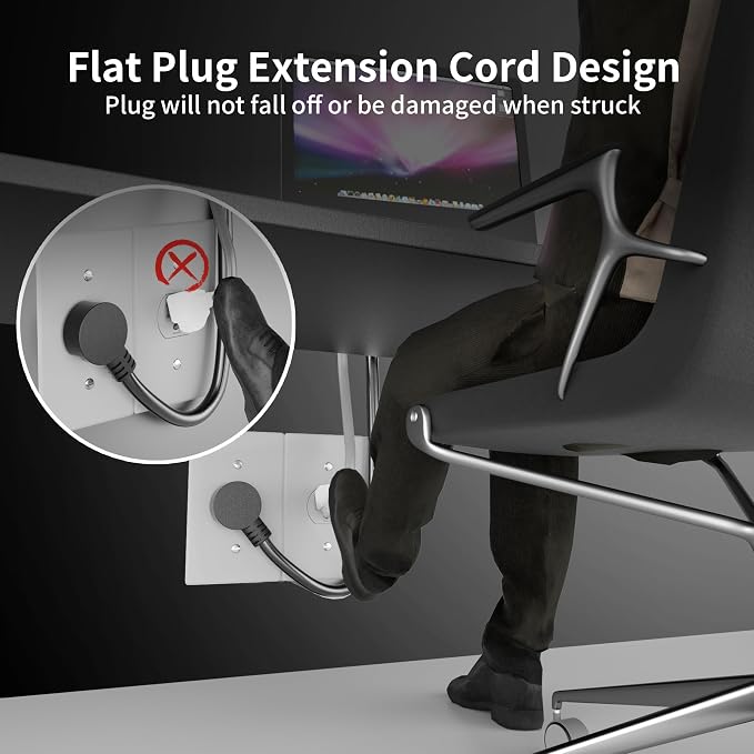 HUANCHAIN 14 Gauge 10 FT Flat Plug Extension Cord Black Indoor Outdoor - Image 5