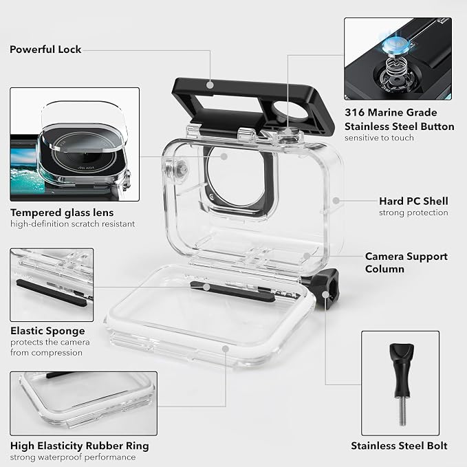 Waterproof Case for DJI Action 5 Pro/Action 4/3, Protective Diving Housing - Image 3