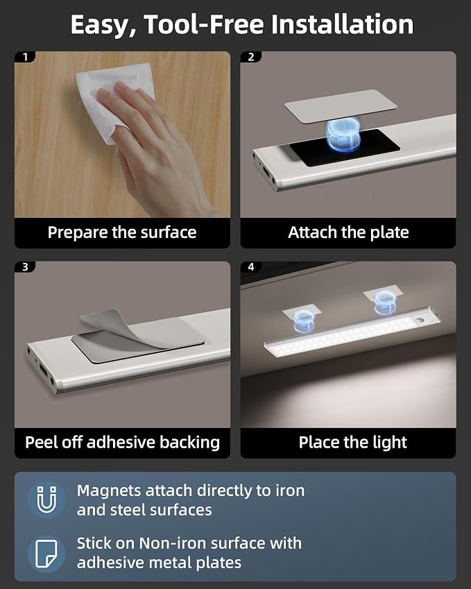 10inch Under Cabinet Lights, Wireless Closet Light, Motion Sensor, 1800mAh - Image 7