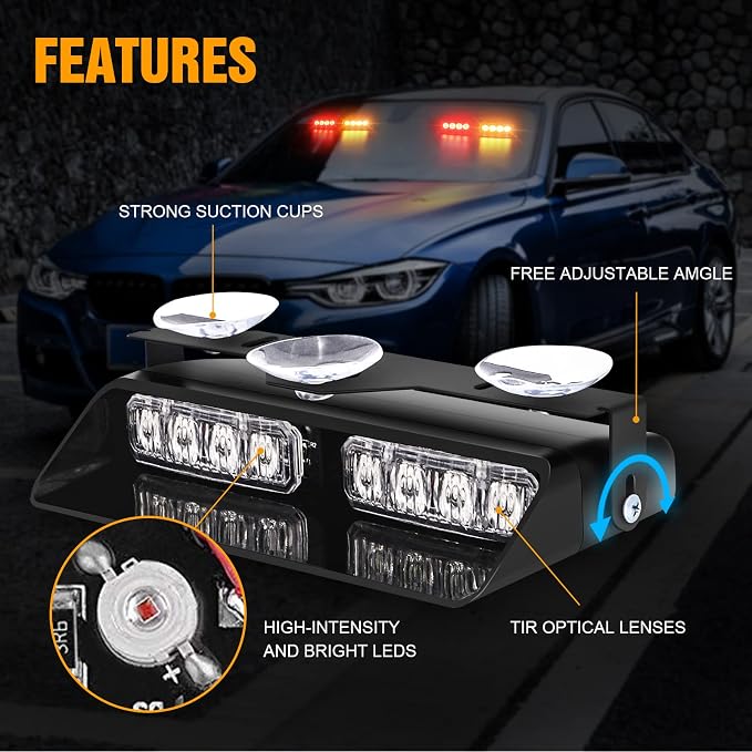 XRIDONSEN 2 in 1 Dash Emergency Strobe Lights Interior Windshield Lights Red - Image 3