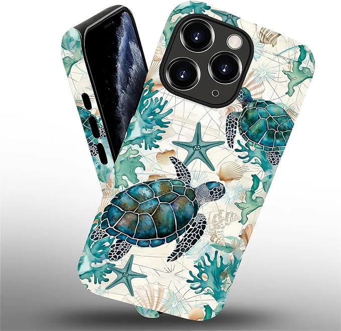 for iPhone 11 Pro Case, HH2 Ocean Sea Turtle Nautical Map Hybrid 2 Layer Hard - Image 2