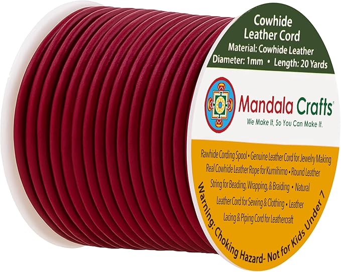 Mandala Crafts Round Genuine Burgundy Leather Cord by MandalaCrafts