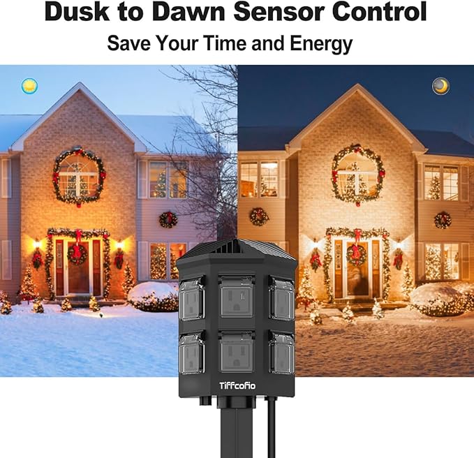 Outdoor Power Strip with 90FT Extension Cord, 100FT Remote Control, Dusk to - Image 5