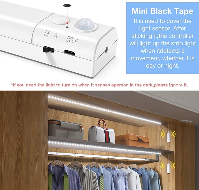 WOBANE Dual Motion Sensor Stair Lights Strip, Rechargeable 16.4ft LED Strip - Image 4