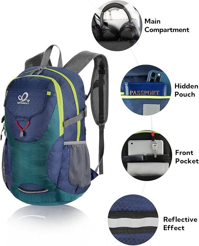 WATERFLY Lightweight Packable Hiking Backpack: 30L Foldable Travel Daypack - Image 2