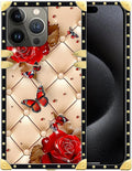 Compatible with iPhone 16 Pro Max Case, Shining Red Rose Butterfly Leather by Unknown