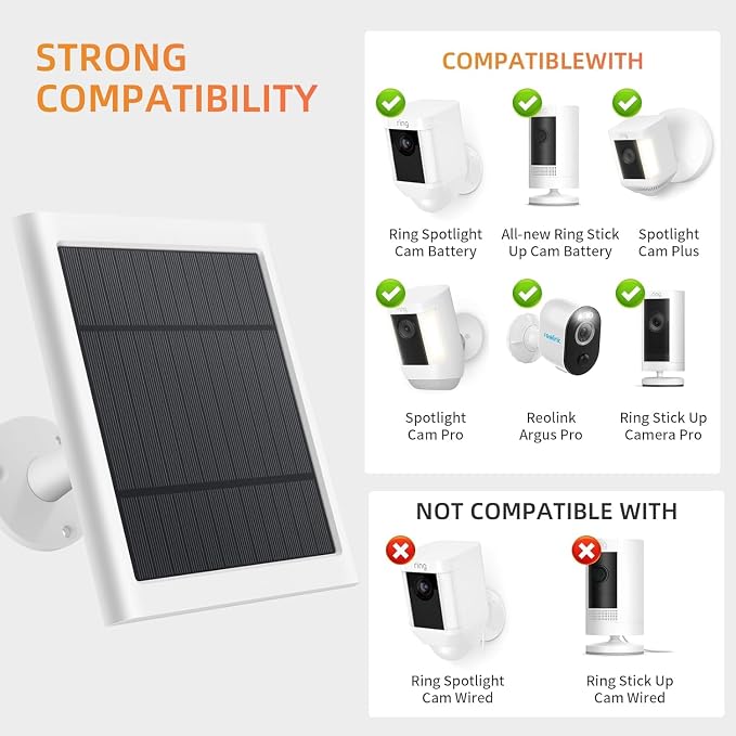 IP65 Solar Panel for Rings Camera White 3pack 4W Solar Charger Compatible - Image 4