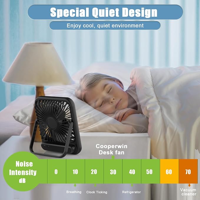 Small Desk Fan, 100 Speeds Personal Fan Portable Rechargeable - Image 3