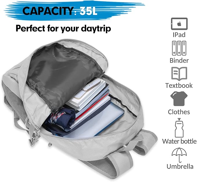 ZOMAKE Lightweight Packable Backpack, 35L Light Foldable Hiking Backpacks Water - Image 3