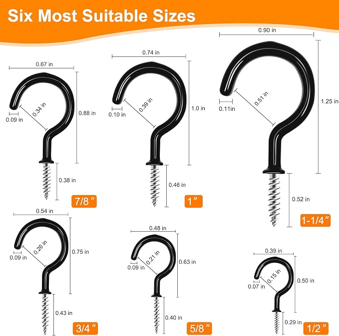 100 PCS Screw in Cup Hooks, 6 Size Vinyl Coated Screw Hooks - Image 3